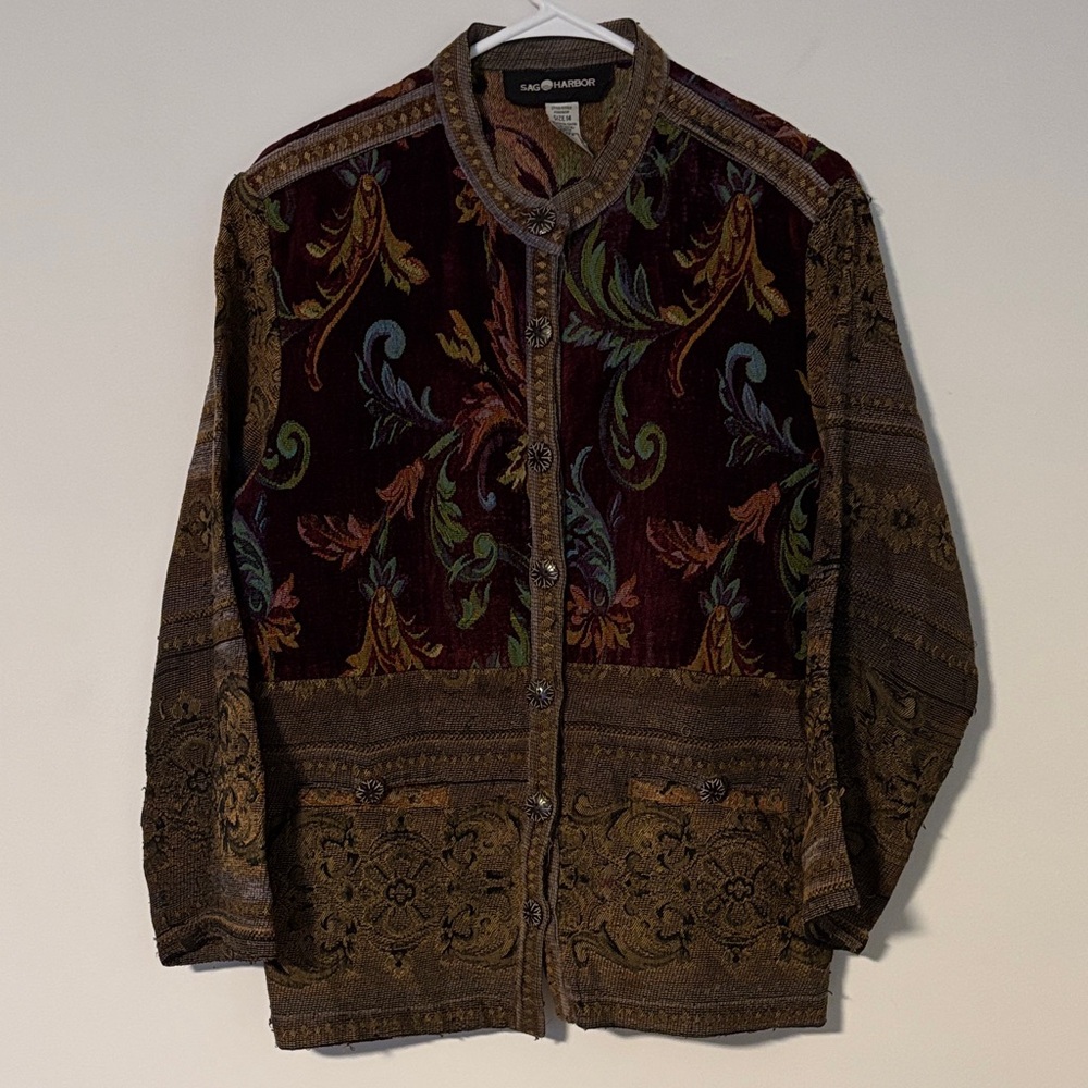 Women’s Sag Harbor Multicolor Patterned Tapestry Jacket Sz. 14